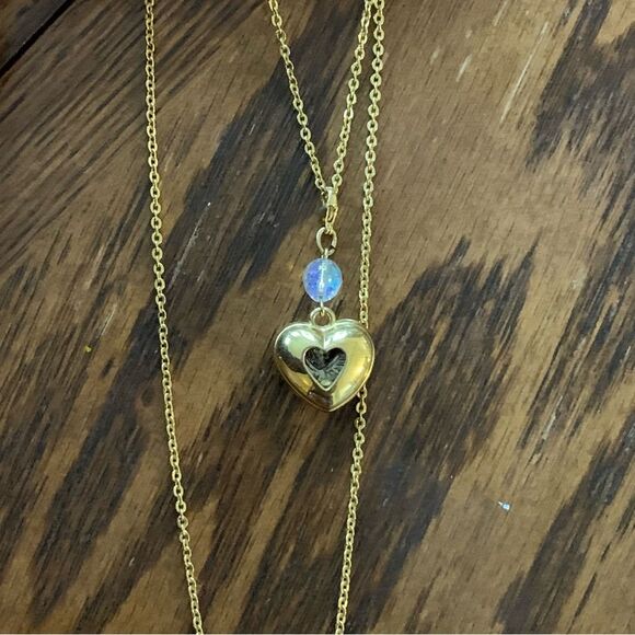 Kirks Folly cherub heart pendant necklace crystal heart charm gold tone 33" chai - Picture 5 of 10